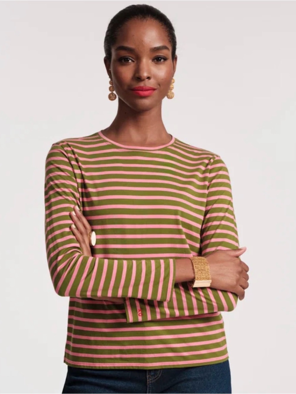 Frances Valentine Womens L Striped Long Sleeve Pima Cotton Top Shirt Nautical